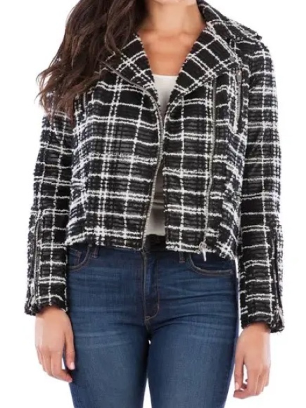 NWT KUT from the Kloth Size Medium Black & White Plaid Tweed Jacket